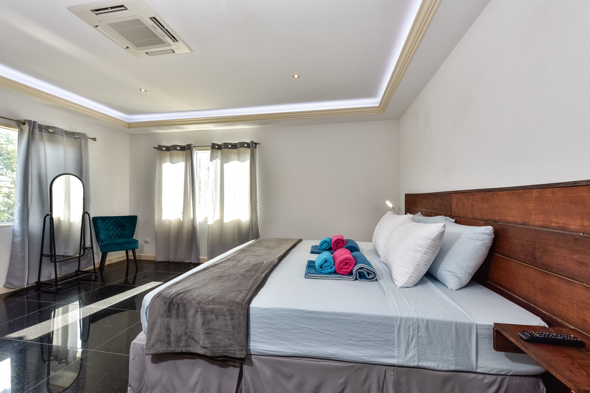 Luxurious bedroom at La Casa Piu Bella, Aruba's premier estate.